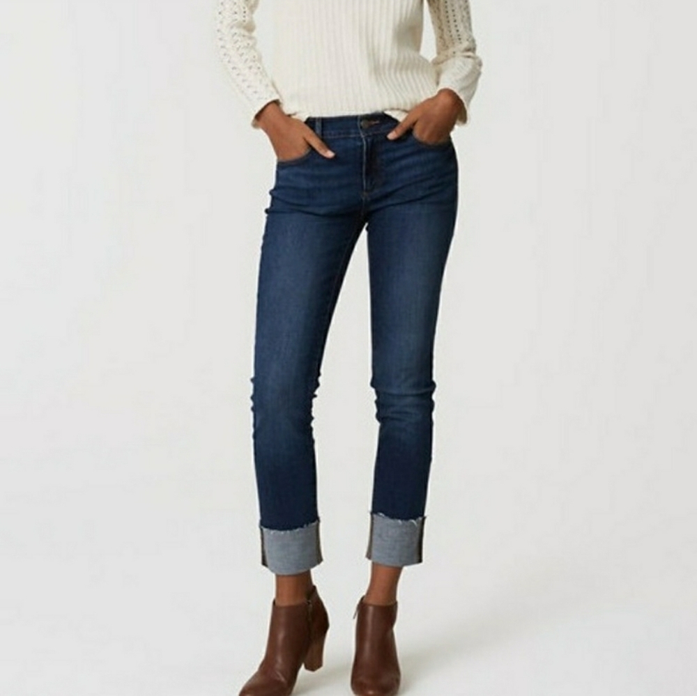 LOFT Dark Wash Chic Classic Modern Straight Cuffed Jeans 2P